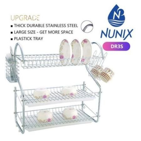 Nunix Dish Rack - 3 Tier - With Drain Board.