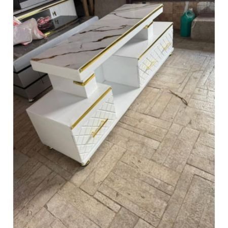 5ft TV Stand With Marble Top And Gold Strip
