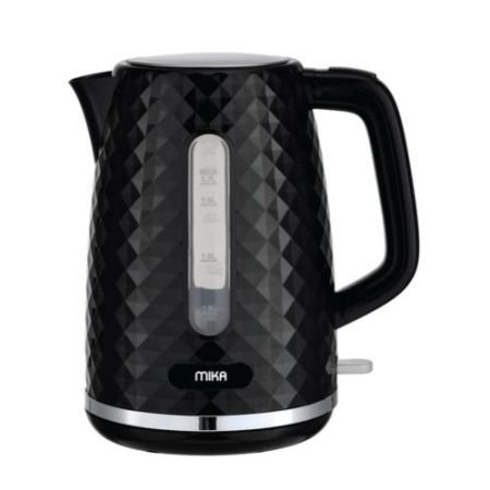 MIKA Kettle 1.7L, Plastic, 360º Cordless, Concealed Element, Black with S.S. Trim MKT1401B