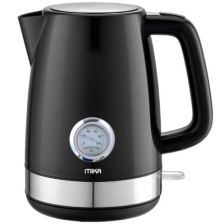 MIKA Kettle 1.7L, Plastic, 360º Cordless, Concealed Element,with Temperature Gauge, Black MKT1701DB