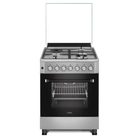 MIKA Standing Cooker, 60cm x 60cm, 3 Gas Pool Jet Burners (1 Wok) + 1 RAPID Hot Plate, FLAME FAILURE SAFETY, Auto Ignition, 10 Function Electric Oven (Air Fry+Convection Fan), Rotisserie, Half Inox MST6131WE10HI