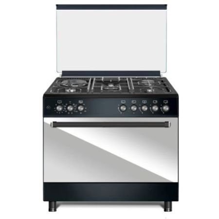 MIKA Standing Cooker, 90cm x 60cm, 4 Gas Pool Jet Burners (1 Wok) + 1 RAPID Hot Plate, FLAME FAILURE SAFETY, Auto Ignition, 10 Function Full 90cm Electric Oven (Air Fry+Convection Fan), Rotisserie, Platinum Grey MST9041WEF10PB