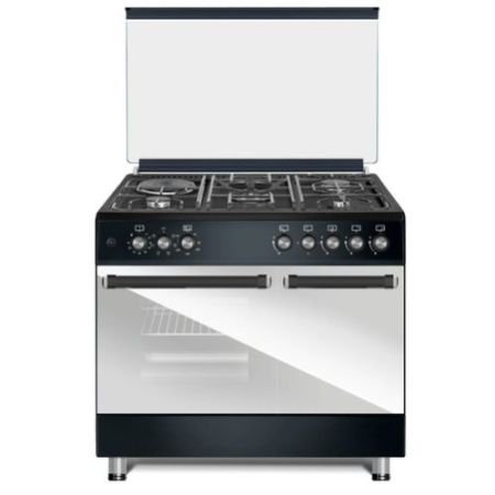 MIKA Standing Cooker, 90cm x 60cm, 4 Gas Pool Jet Burners (1 Wok) + 1 RAPID Hot Plate, FLAME FAILURE SAFETY, Auto Ignition, 10 Function Electric Oven (Convection Fan), GAS CYLINDER CABINET, Rotisserie, Platinum Grey MST9041WEG10PB