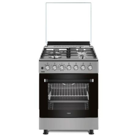 MIKA Standing Cooker, 60cm x 60cm, 4 Gas Pool Jet Burners (1 Wok), FLAME FAILURE SAFETY, Button Ignition, 10 Function Electric Oven (Air Fry+Convection Fan), Rotisserie, Half Inox MST614GWE10HI
